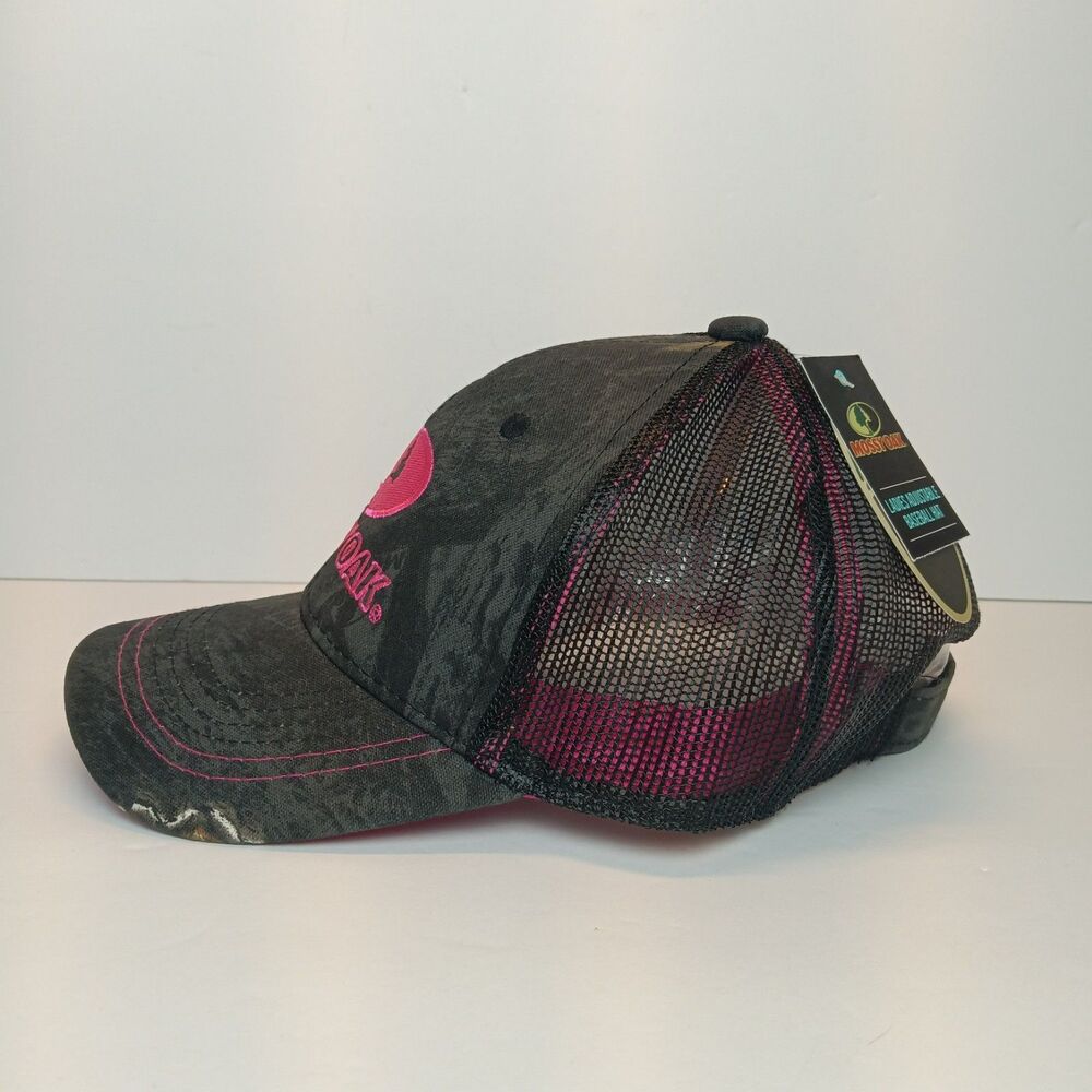 Mossy Oak Hat Cap Strap Back Womens One Size Black Camo Mesh Trucker Pink Logo - Picture 5 of 9